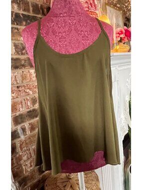 Olive Green Sleeveless Chiffon Tank Top Large By Active USA